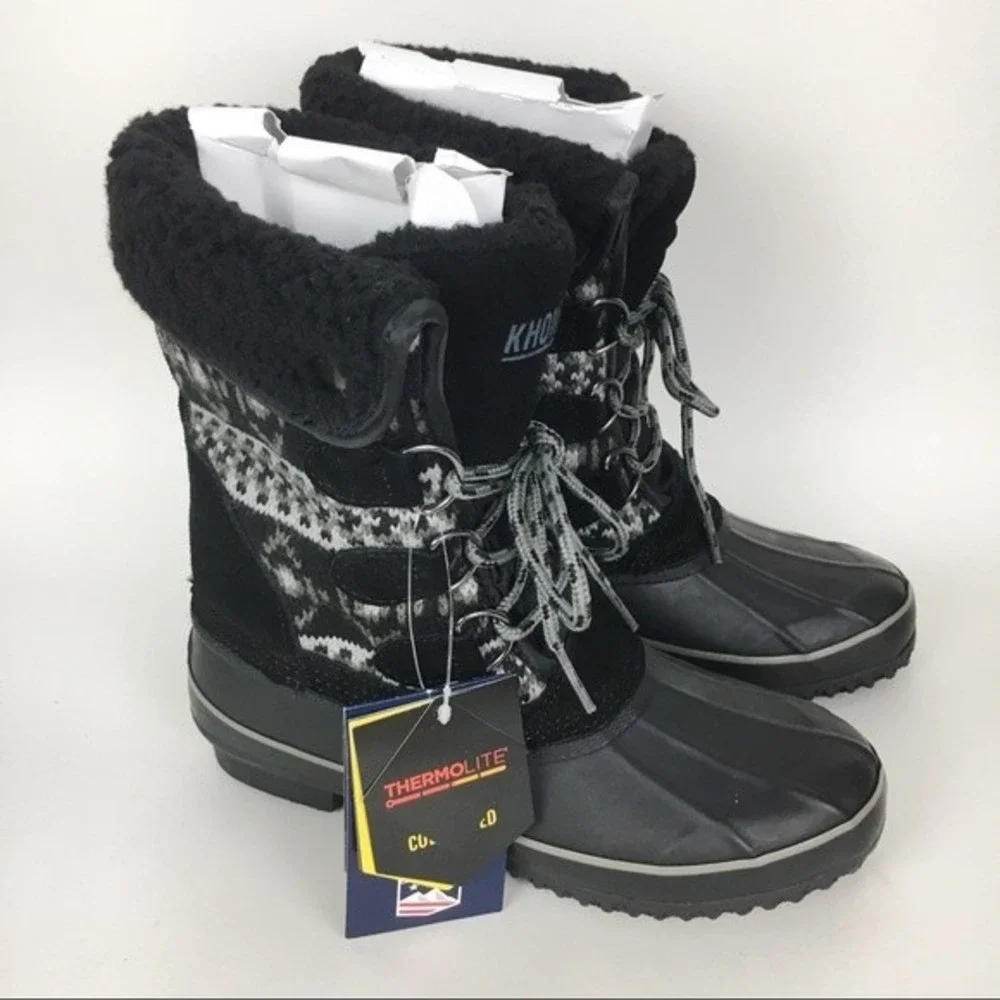 Khombu‎ Womens Size 6 Irene Black White Sweater Knit Winter Snow Duck Boots NEW